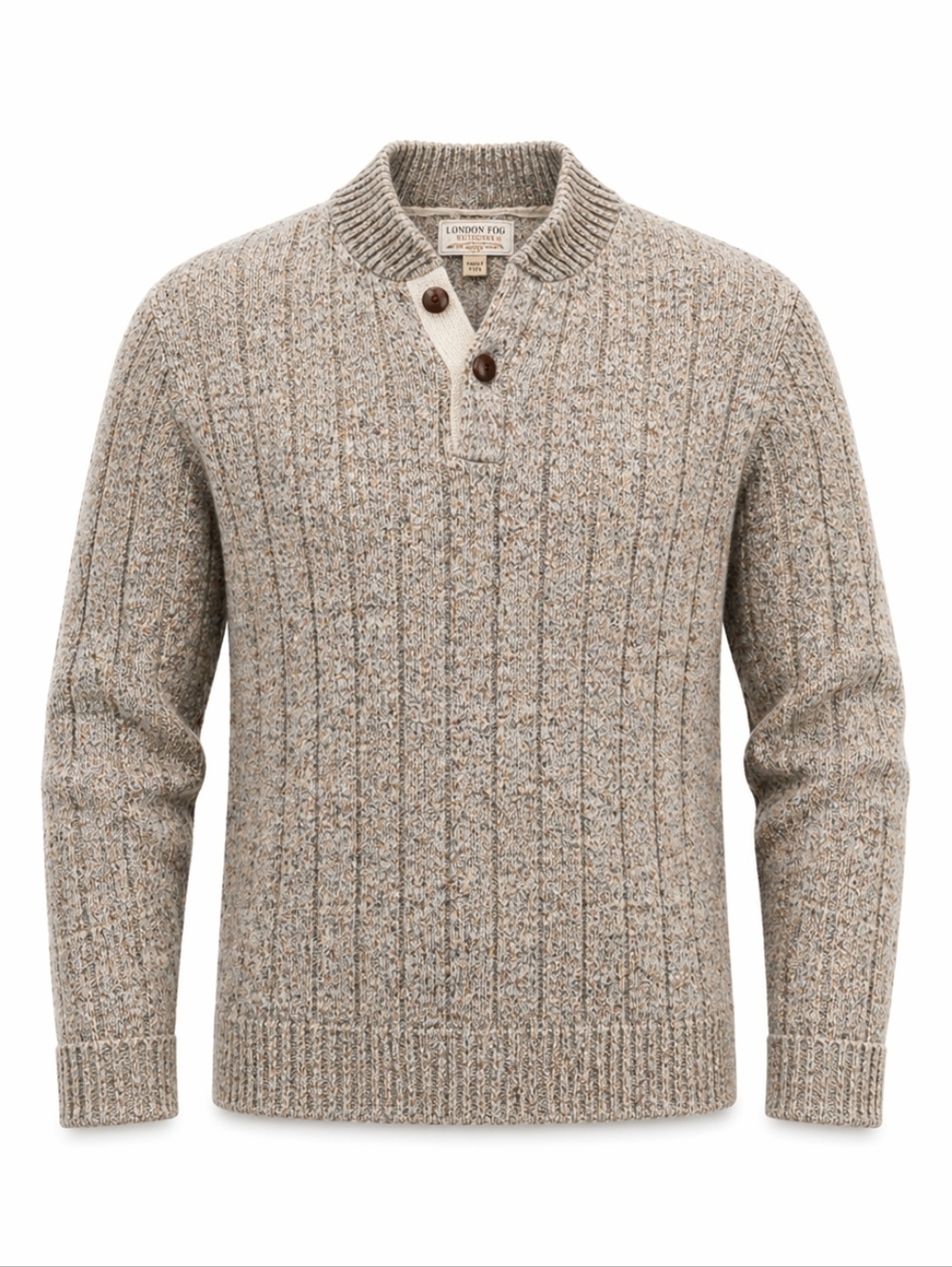 Vintage USA Made London Fog Men's Beige Wool blend Mock Neck Speckled Pullover L